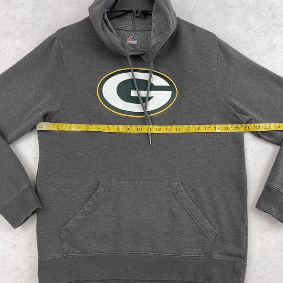 Majestic Green Bay Packers Hoodie Mens Medium Gray Sweatshirt Drawstring Logo - Picture 4 of 11